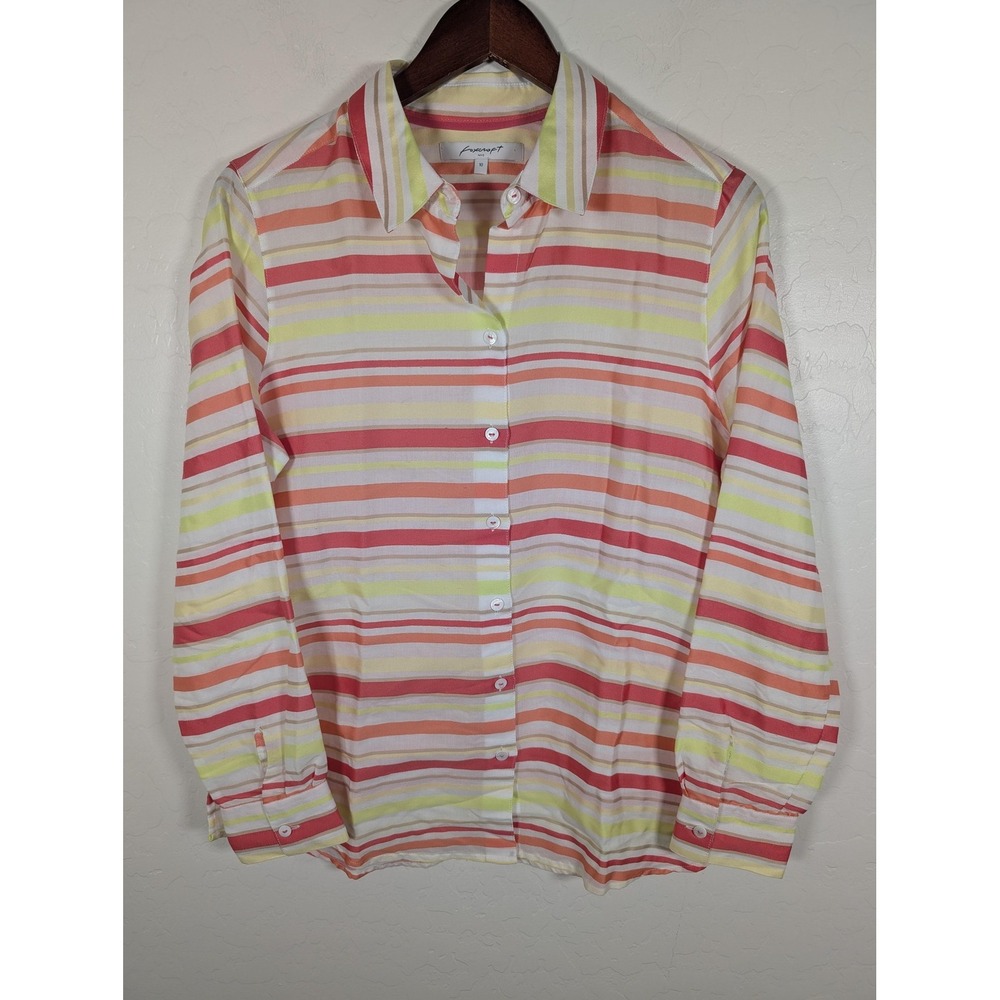 Foxcroft Shirt Womens 10 Multicolor Striped Button Up Long Sleeve‎ Collared Top